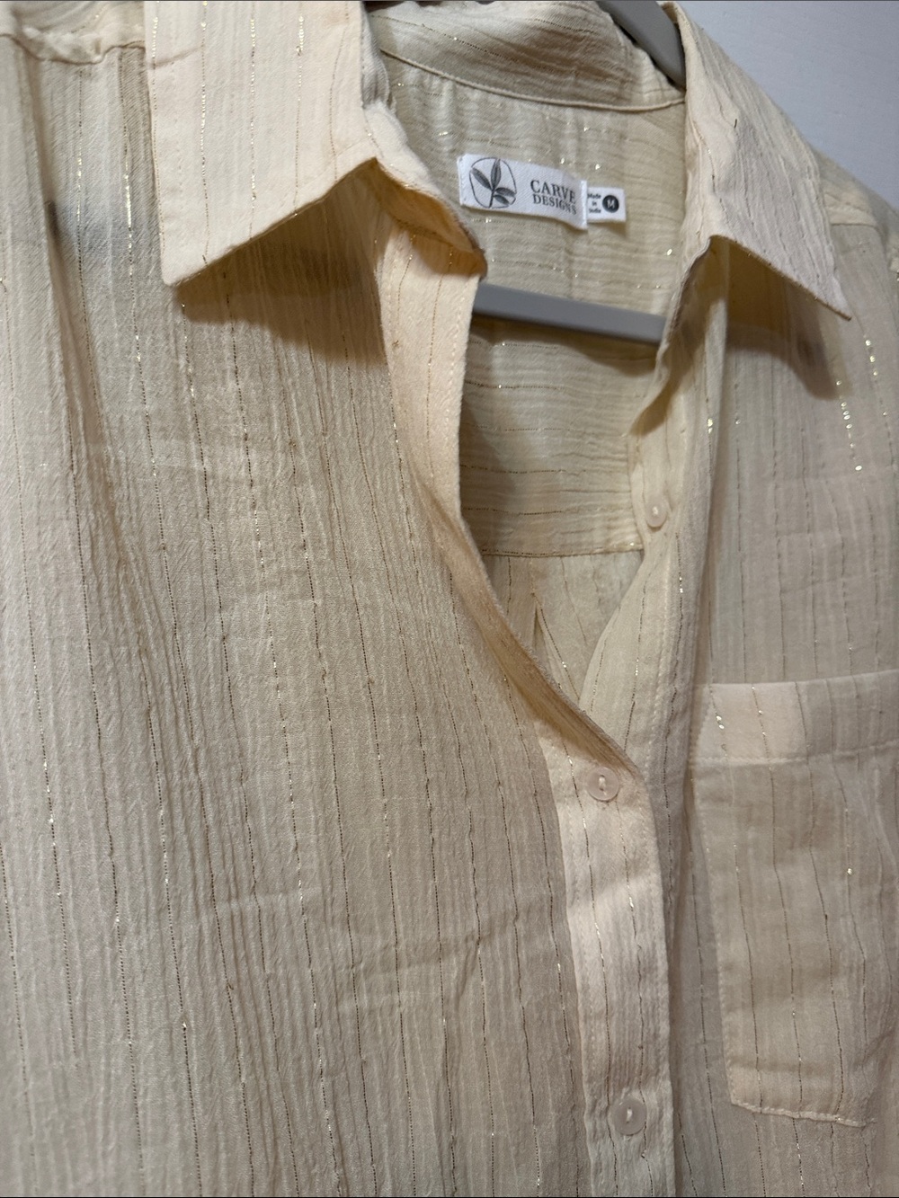 Carve Designs Cream Button-Down Long-Sleeve Shirt - Picture 9 of 10